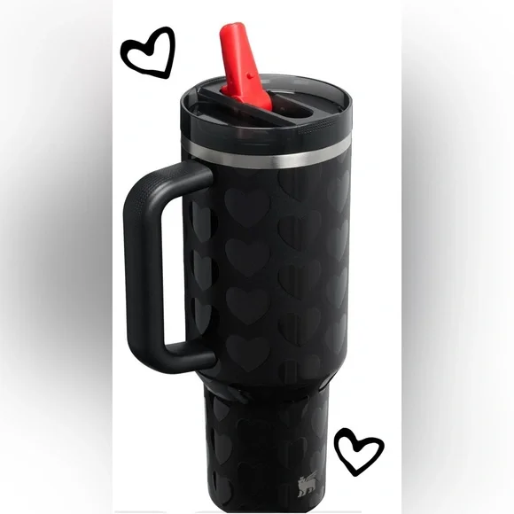 🖤Stanley Black and Red Travel Mug with Heart Design❤️ - Picture 2 of 12
